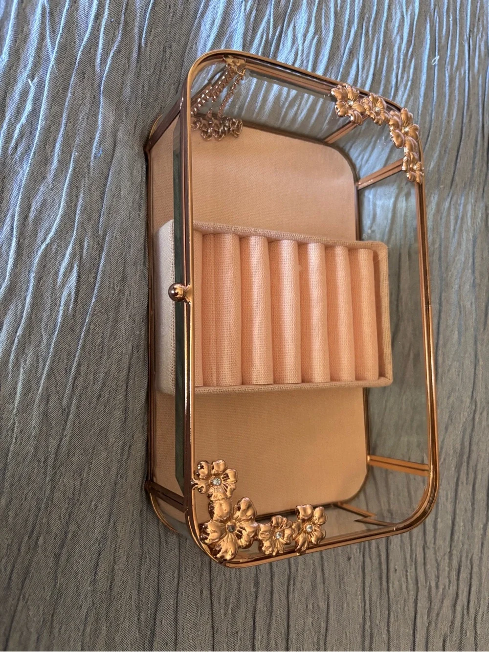 Rose Gold Floral Glass Jewelry Display Tray